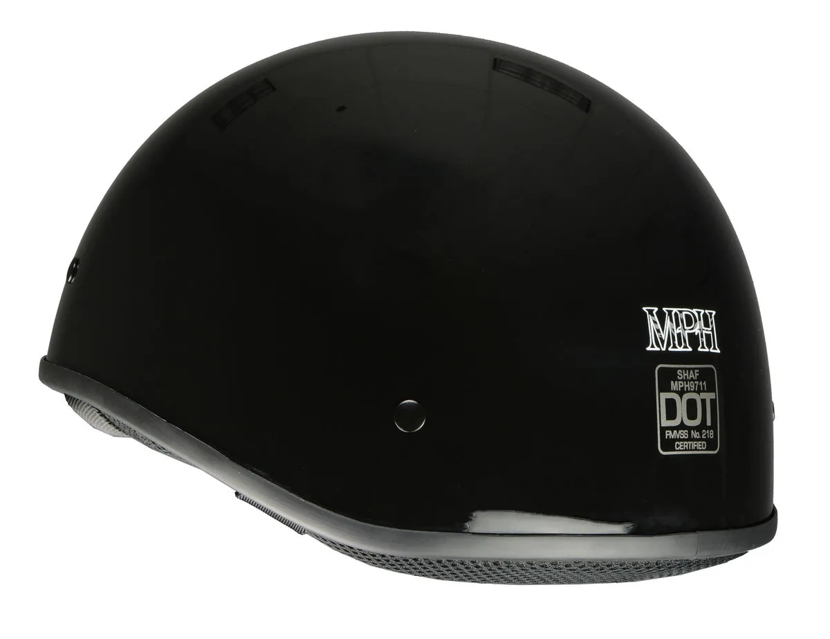 Milwaukee Helmets Bare Bones Glossy Black Half Motorcycle Helmet for