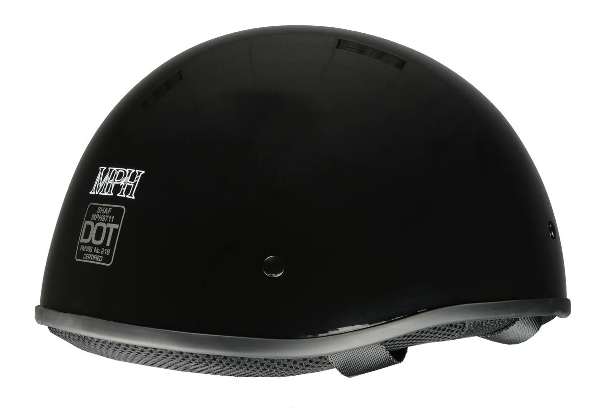 Milwaukee Helmets Bare Bones Glossy Black Half Motorcycle Helmet for