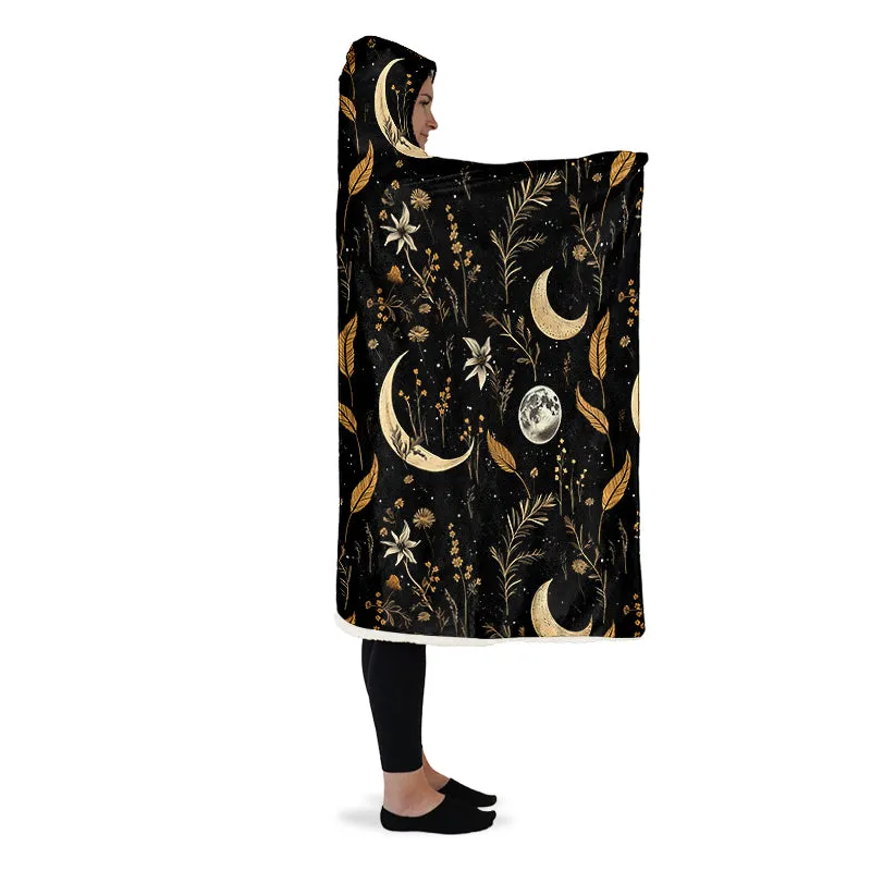 Moonlit Botanica Hooded Blanket - Cozy and Warm Wrap-around Blanket with Vegan Fur Lining and Hood