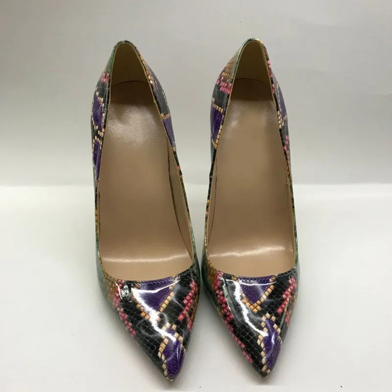 Multicolor Snakeskin Pointed Toe High Heel Shoes