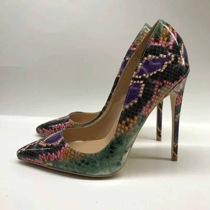 Multicolor Snakeskin Pointed Toe High Heel Shoes