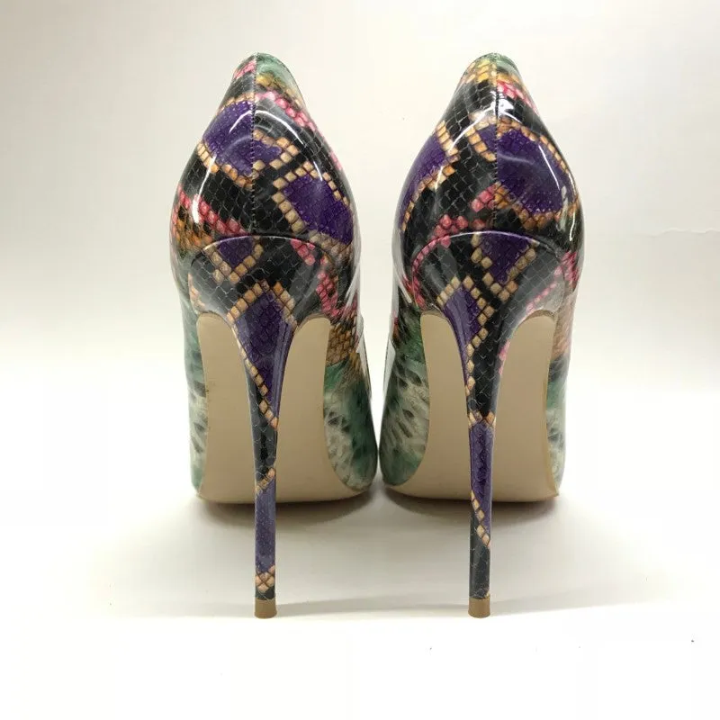 Multicolor Snakeskin Pointed Toe High Heel Shoes