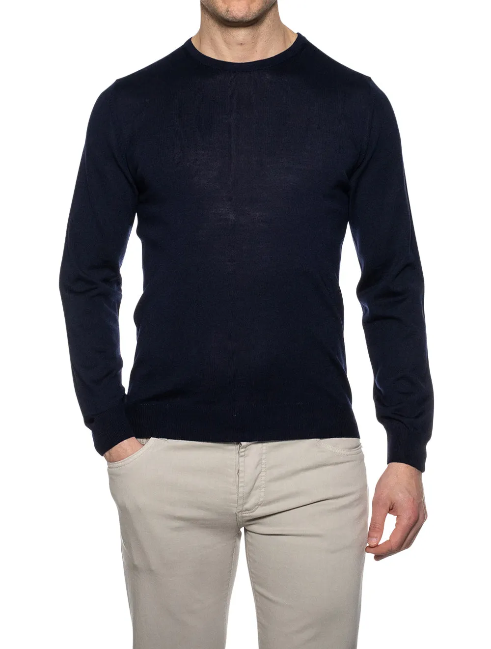 Navy Crew Neck Merino Wool Jumper