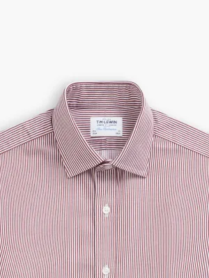 Non-Iron Burgundy Bengal Stripe Twill Super Fitted Single Cuff Classic Collar Shirt