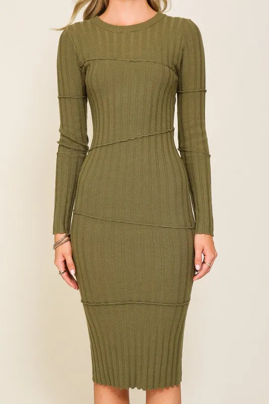 Olive Night Out Sweater Midi Dress