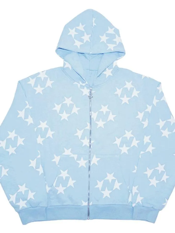 Oversized Star Print Zip Up Hoodie