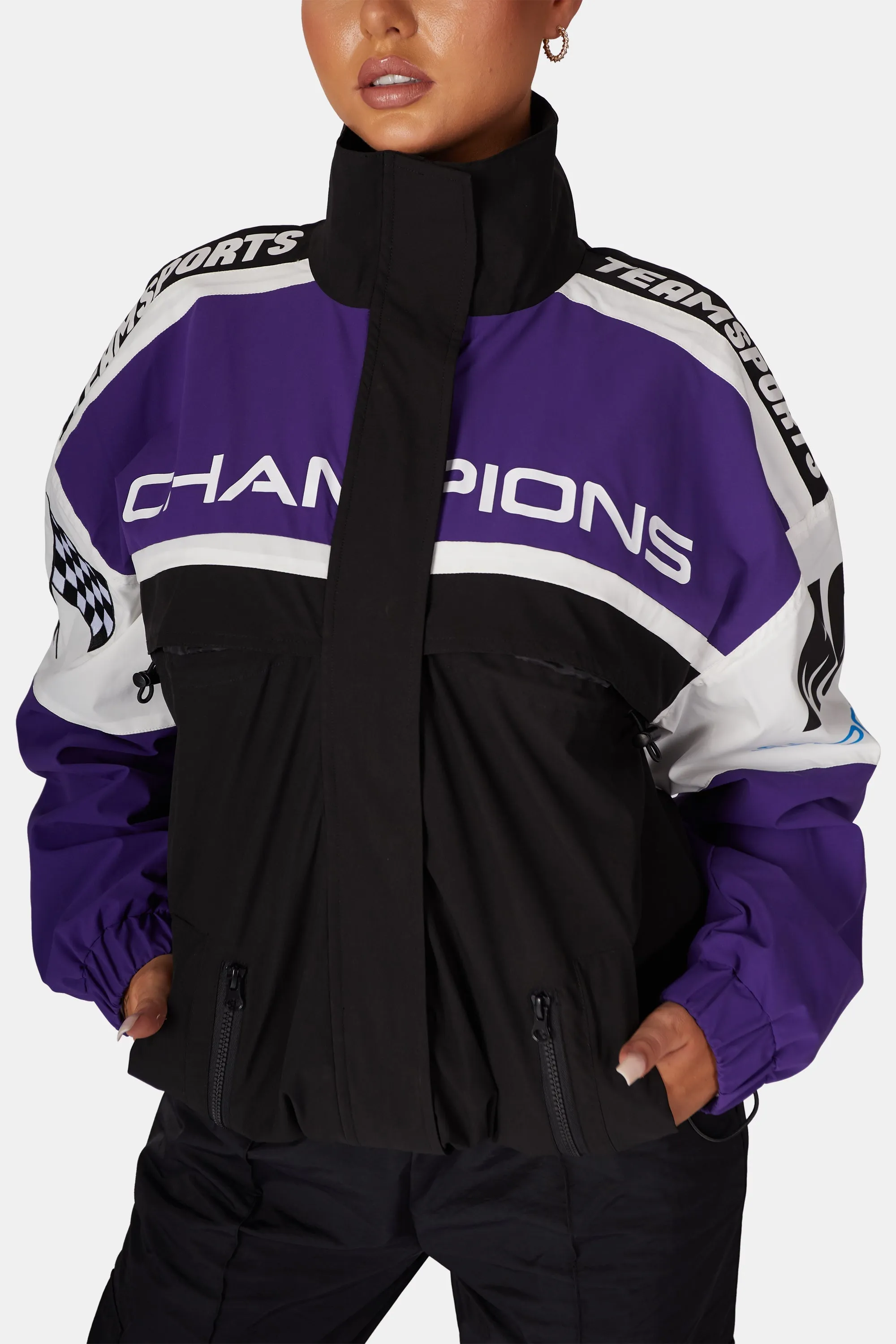 Oversized Varsity Motocross Jacket Purple