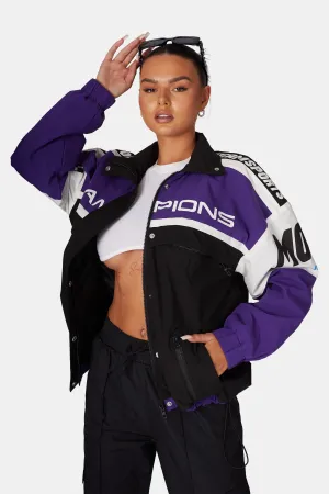 Oversized Varsity Motocross Jacket Purple