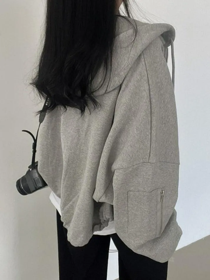 Oversized Zip Up Gray Hoodie