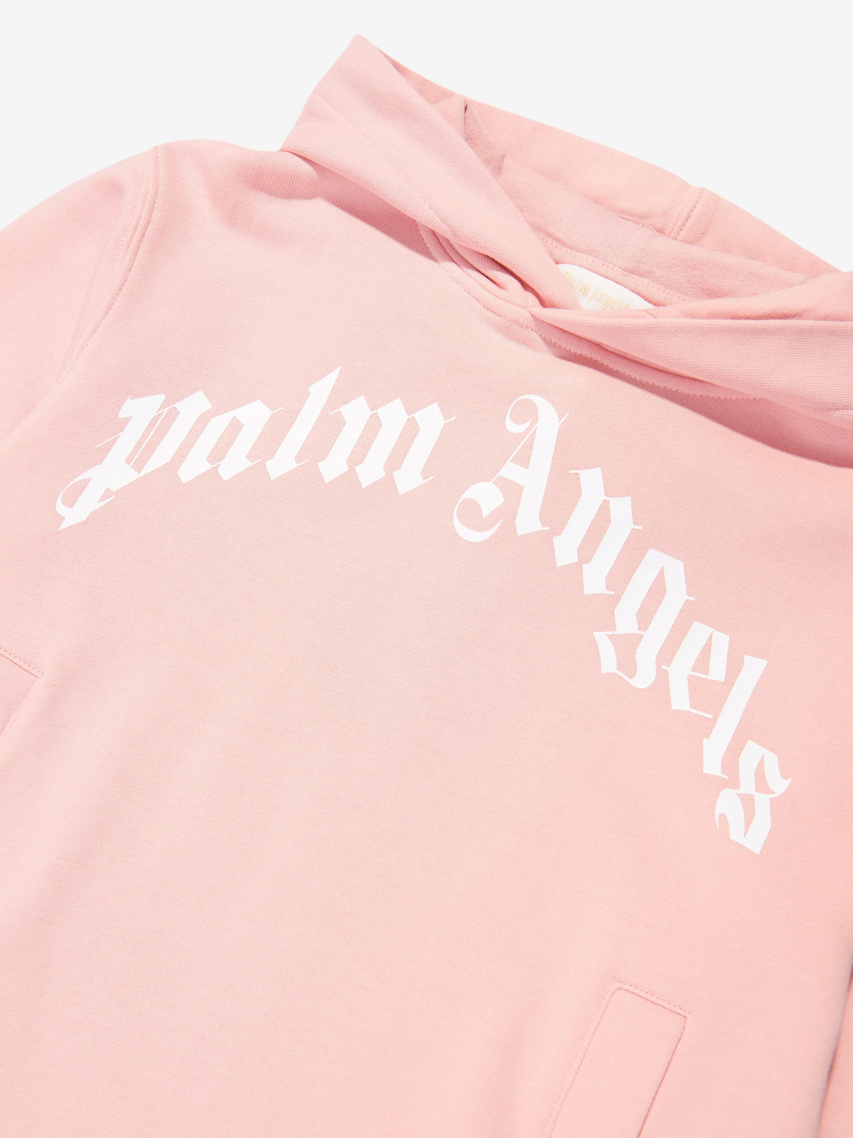 Palm Angels Girls Curved Logo Hooded Sweater Dress in Pink