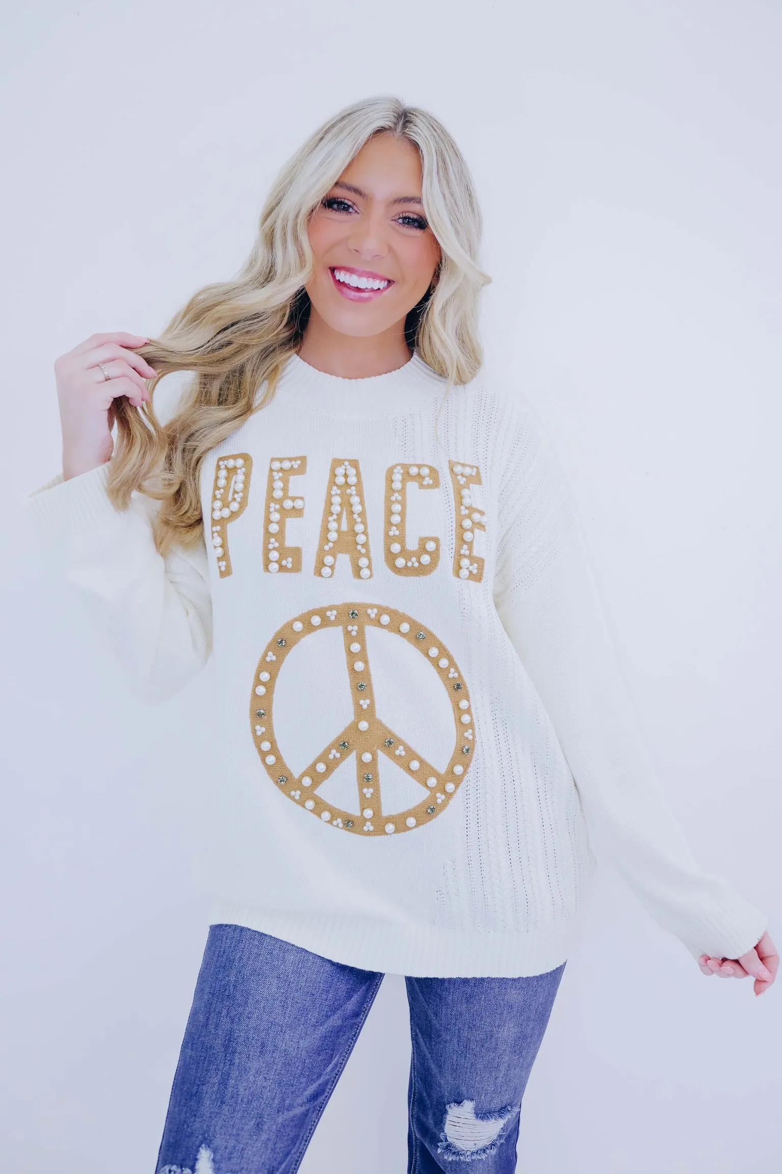 Peace N Pearls Embellished Sweater By POL