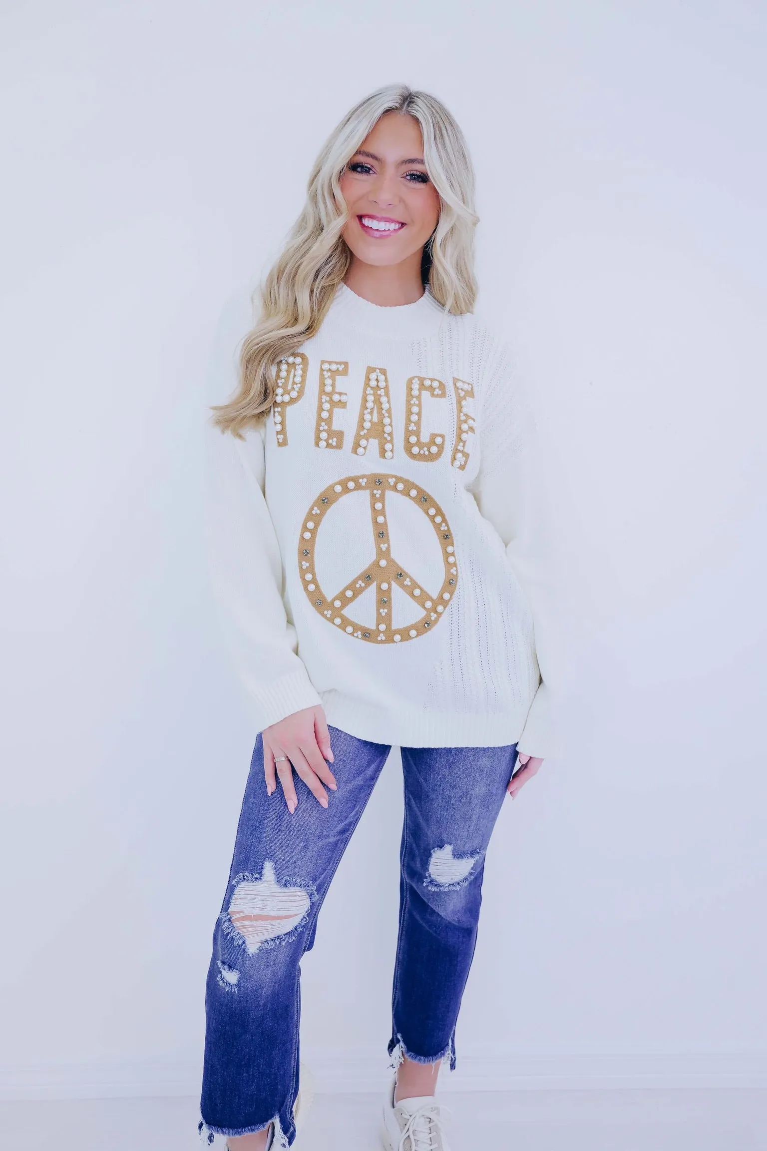 Peace N Pearls Embellished Sweater By POL