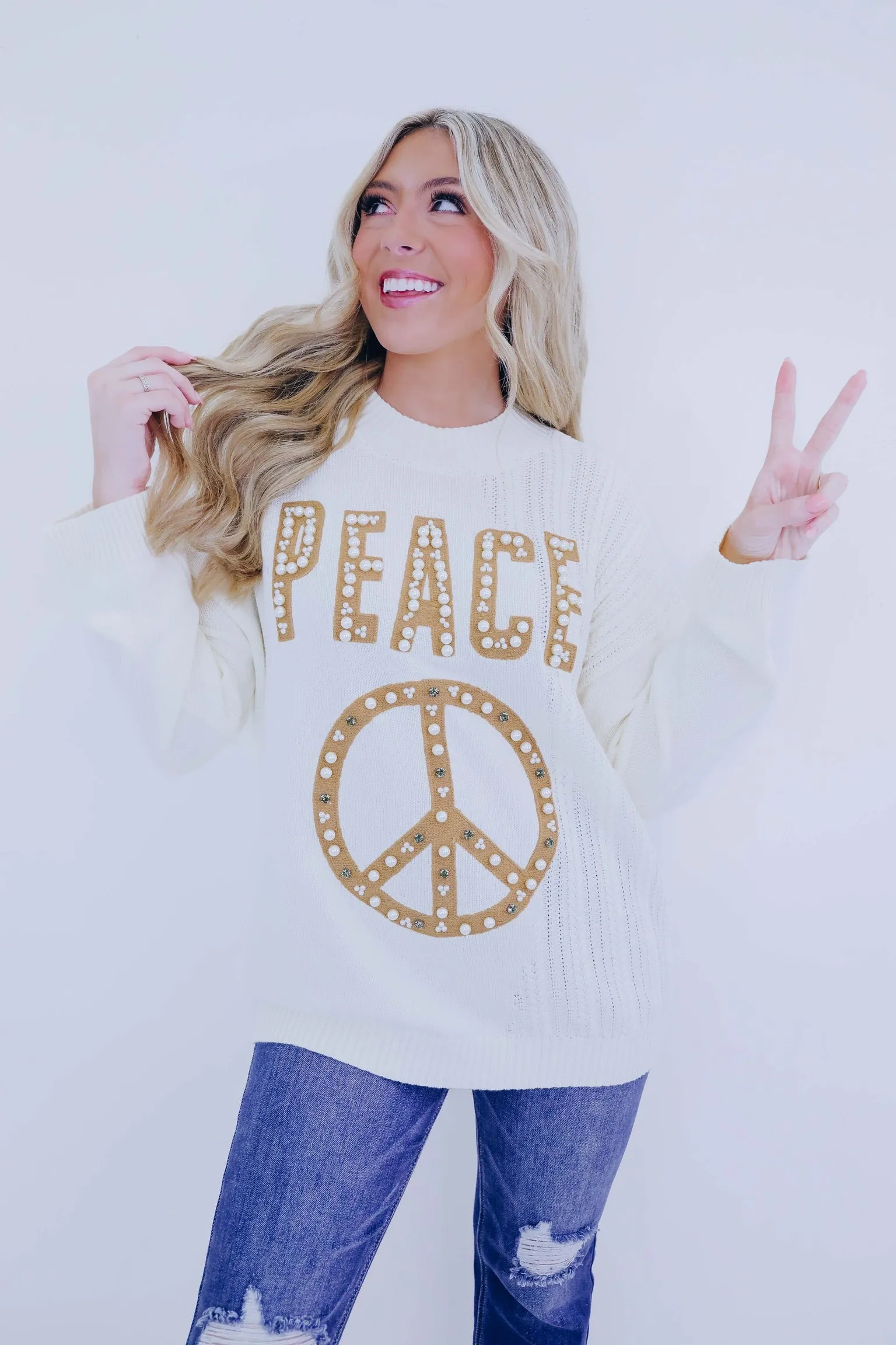 Peace N Pearls Embellished Sweater By POL