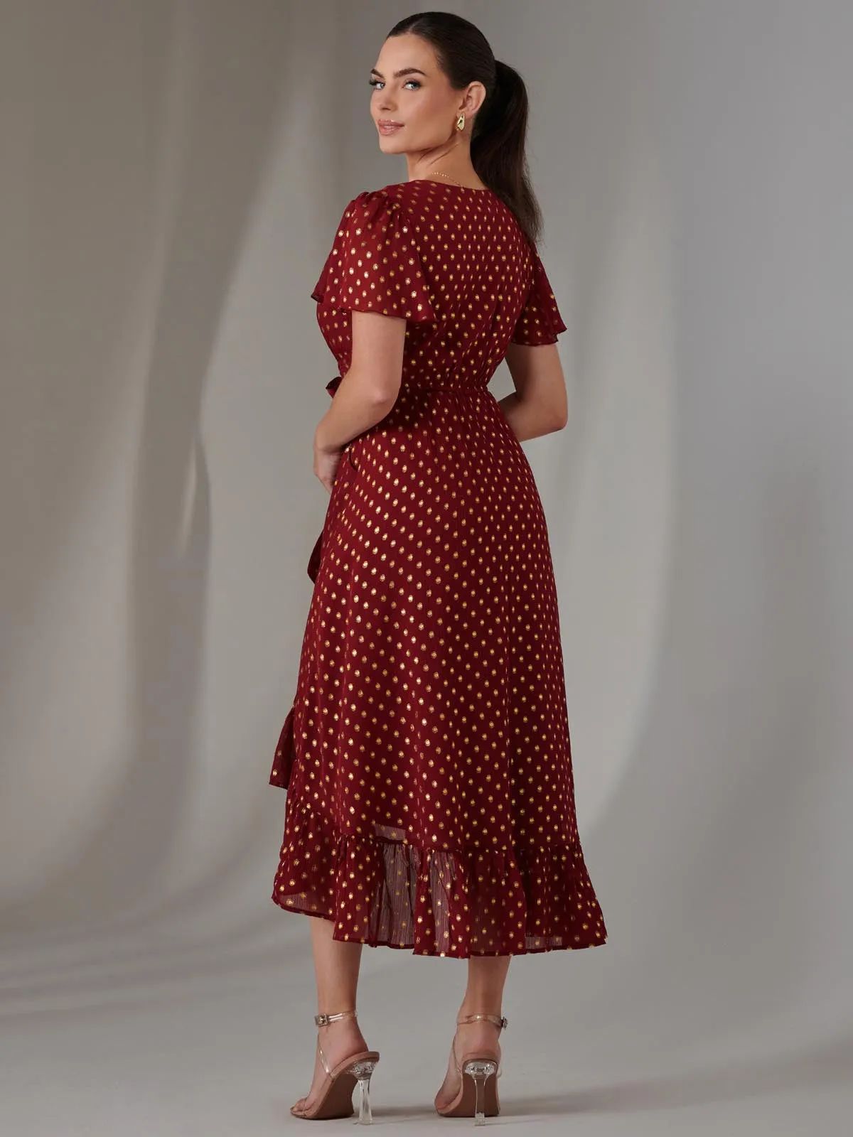 Petite Short Sleeve Midaxi Dress, Burgundy