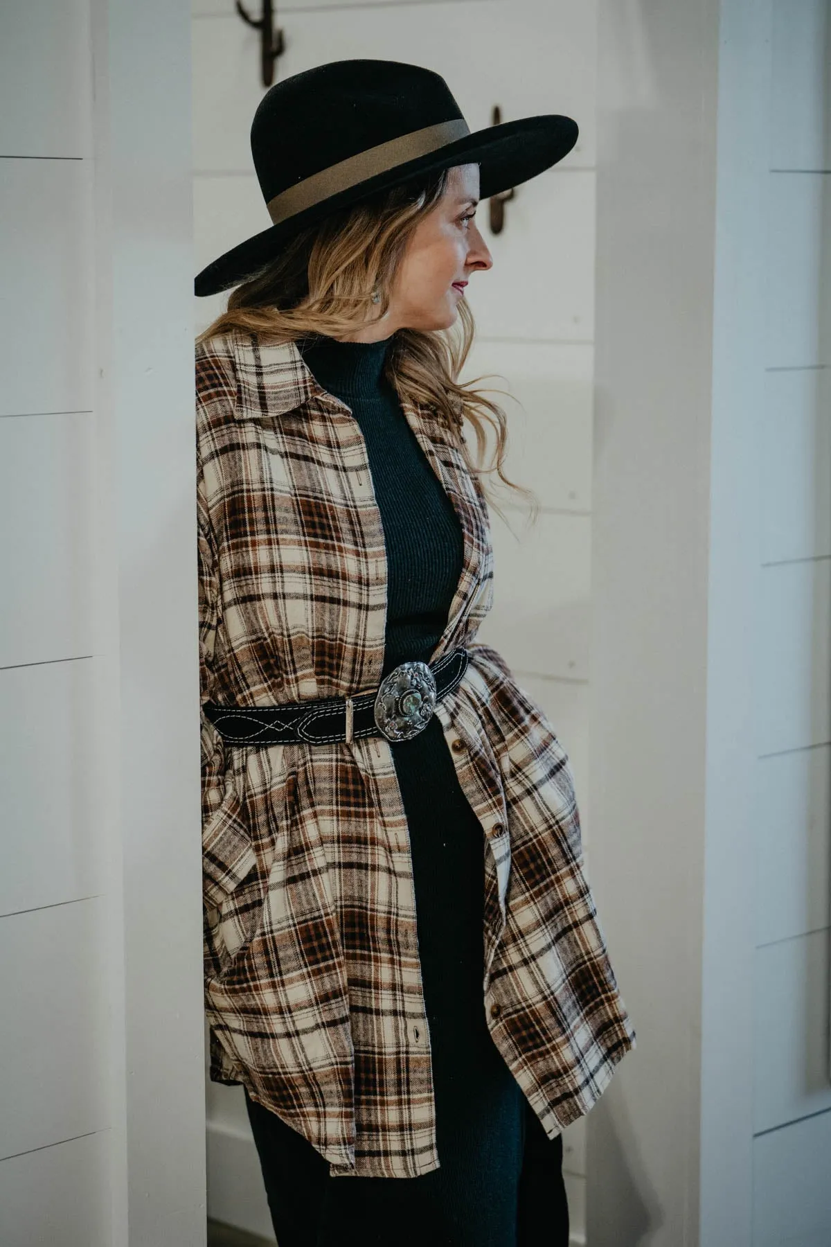 ‘Peyton’ Brown Flannel Shirt Dress (S Only)