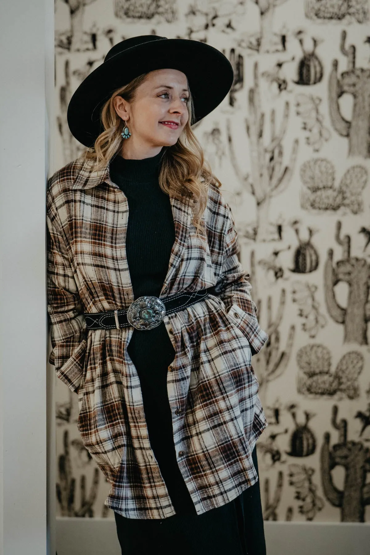 ‘Peyton’ Brown Flannel Shirt Dress (S Only)