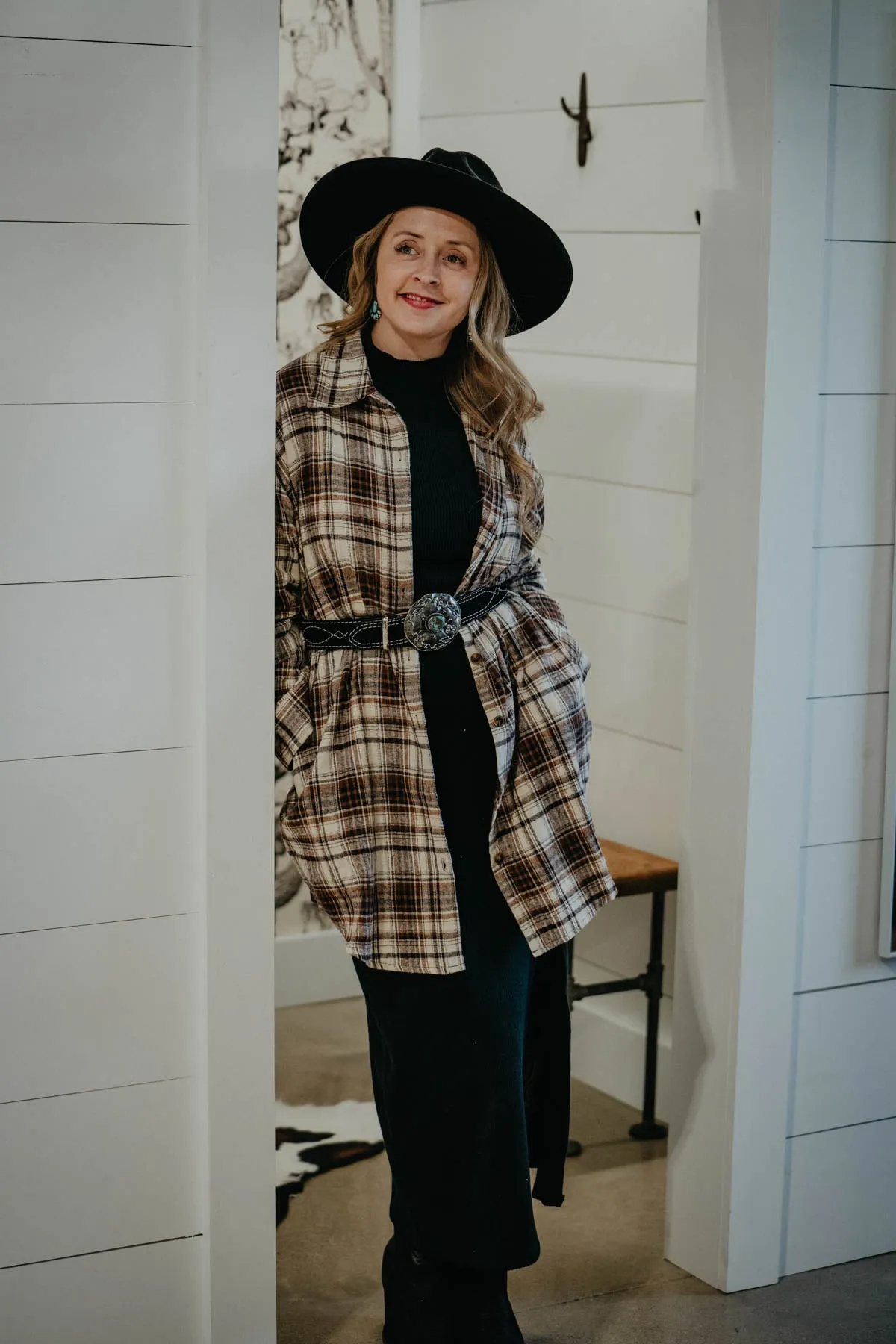 ‘Peyton’ Brown Flannel Shirt Dress (S Only)