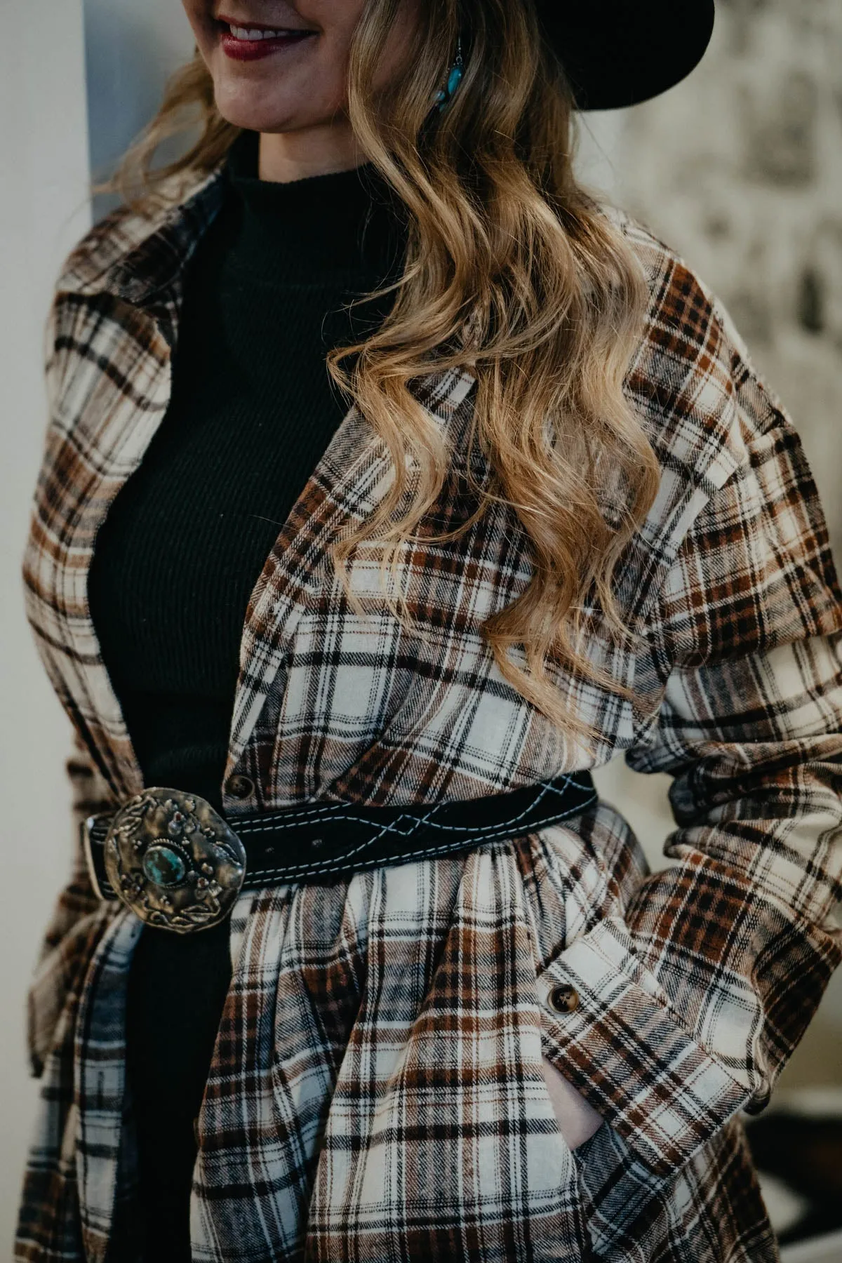 ‘Peyton’ Brown Flannel Shirt Dress (S Only)