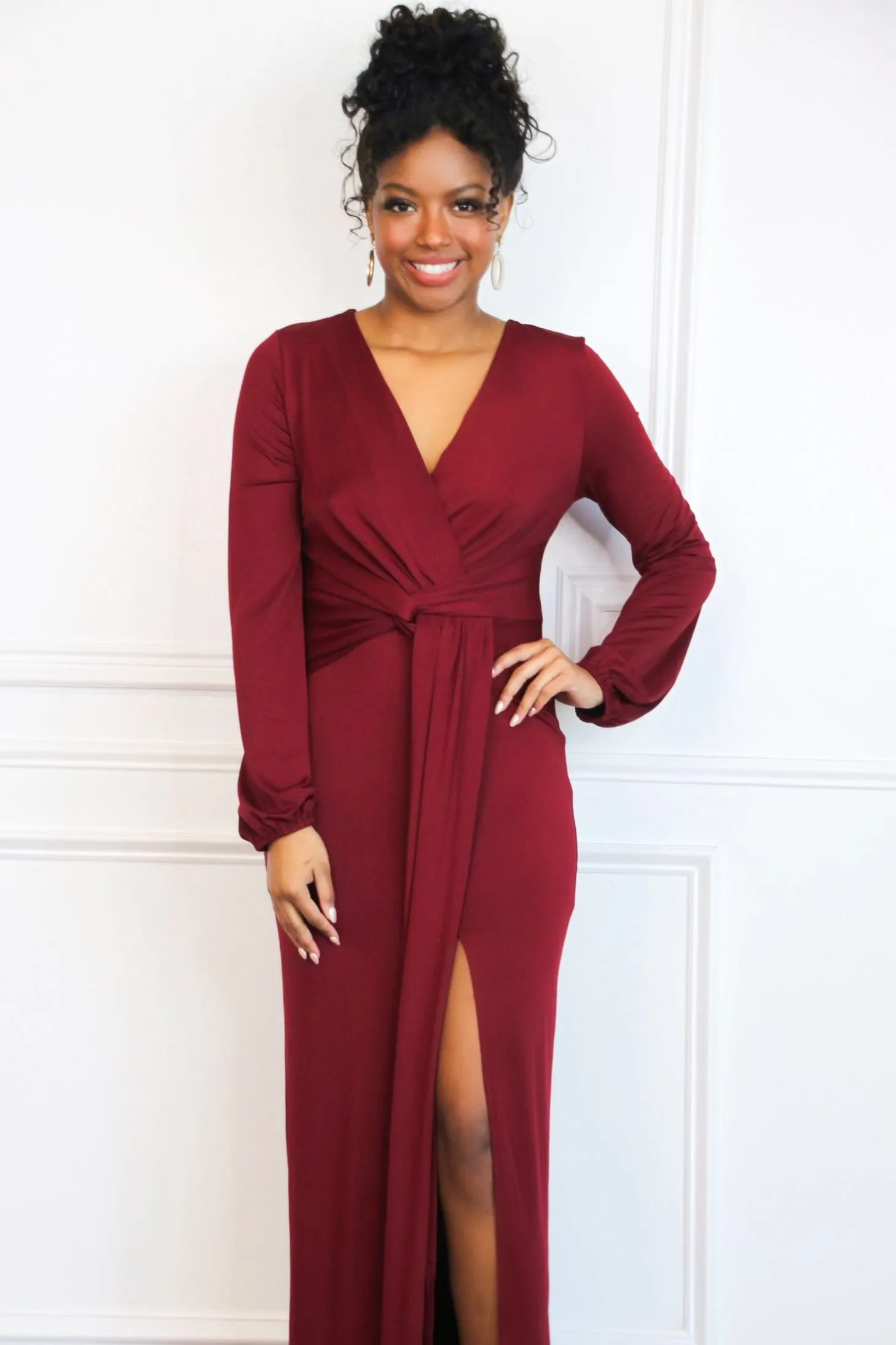 Phoebe Long Sleeve Maxi Dress: Burgundy