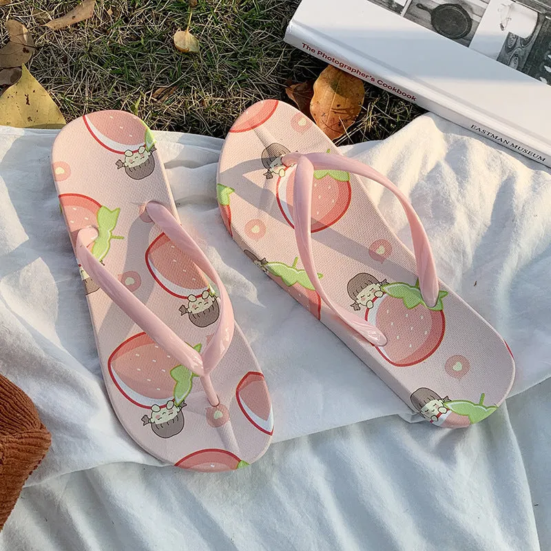 Pineapple Flip Flops Women's Summer Student Outer Wear Korean Style Soft Bottom Non-Slip Flip-Flop Flip-Flops Seaside Beach Slippers Summer