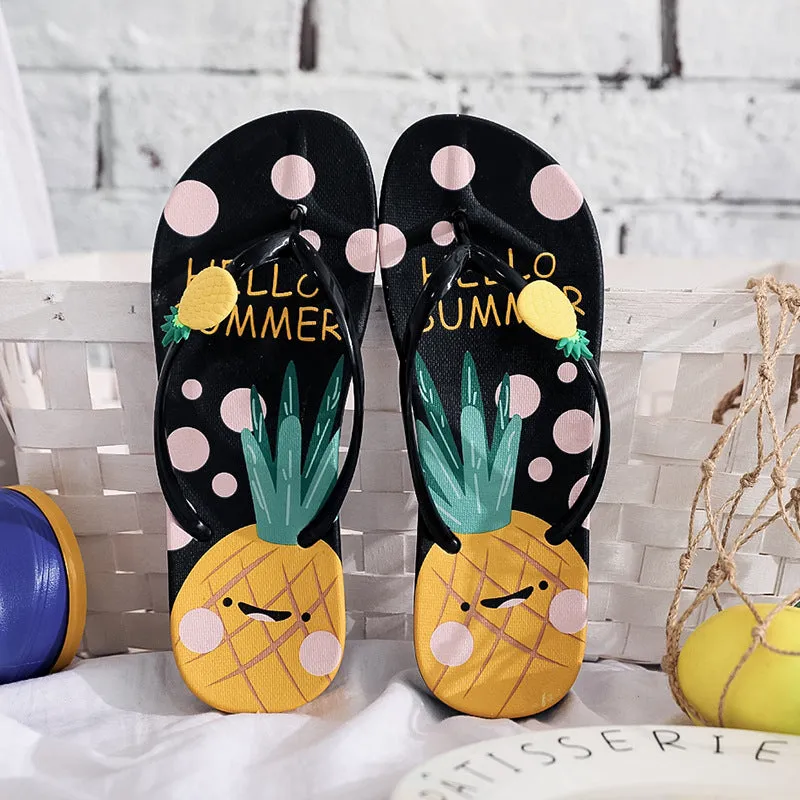 Pineapple Flip Flops Women's Summer Student Outer Wear Korean Style Soft Bottom Non-Slip Flip-Flop Flip-Flops Seaside Beach Slippers Summer