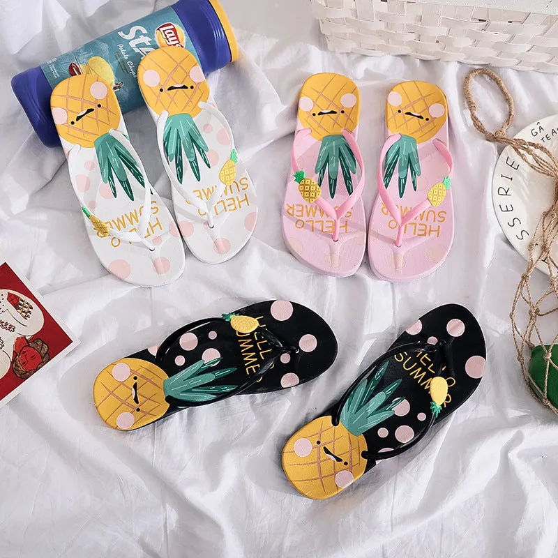 Pineapple Flip Flops Women's Summer Student Outer Wear Korean Style Soft Bottom Non-Slip Flip-Flop Flip-Flops Seaside Beach Slippers Summer