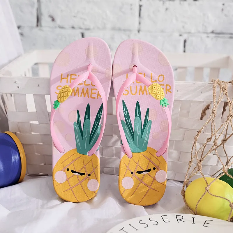 Pineapple Flip Flops Women's Summer Student Outer Wear Korean Style Soft Bottom Non-Slip Flip-Flop Flip-Flops Seaside Beach Slippers Summer