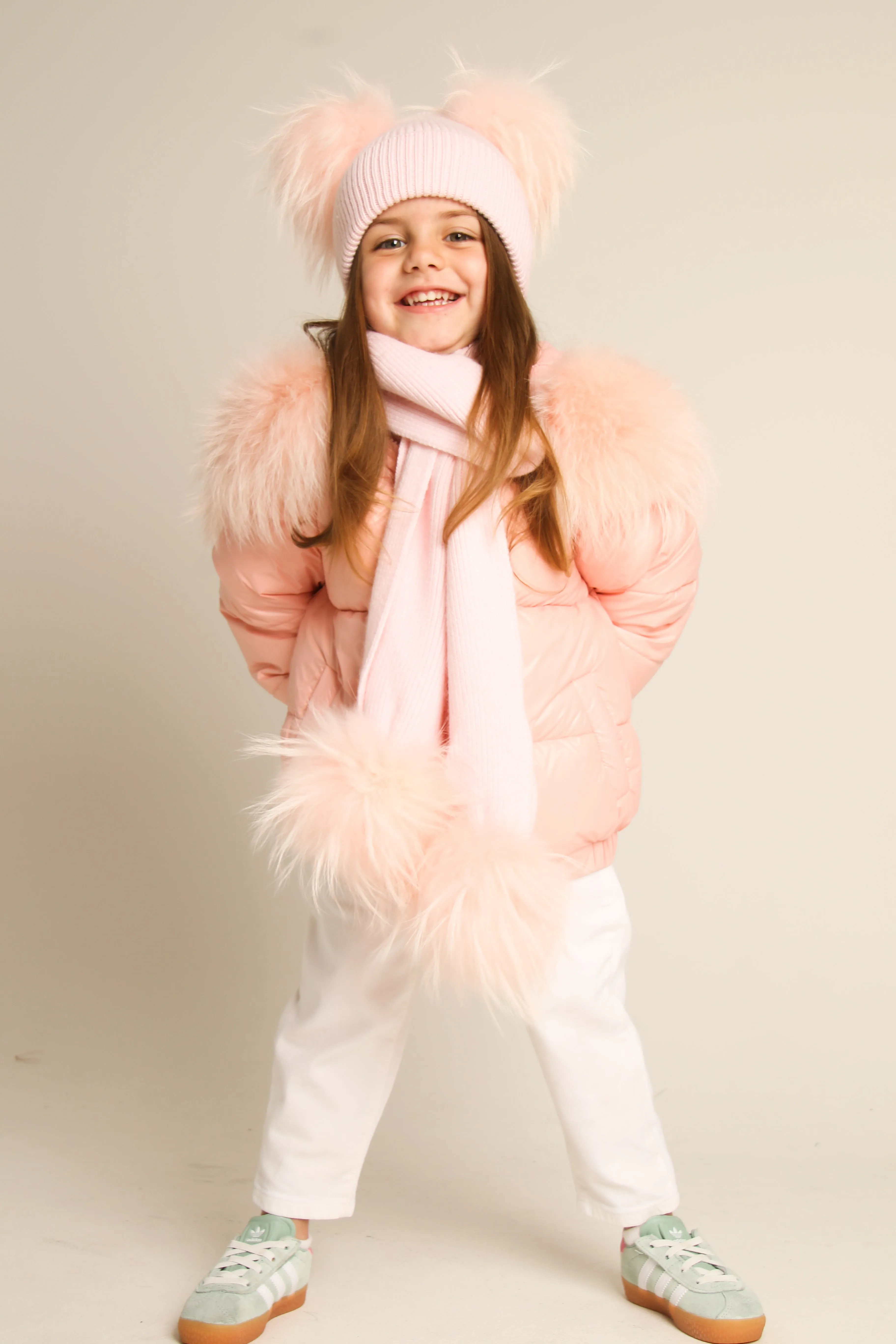 Pink Down Coat with Raccoon Fur Trim