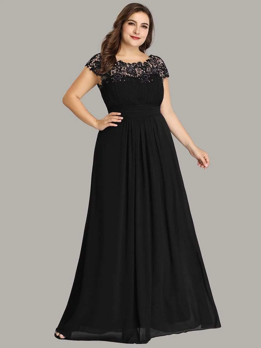 Plus Size Elegant Maxi Long Lace Cap Sleeve Bridesmaid Dress