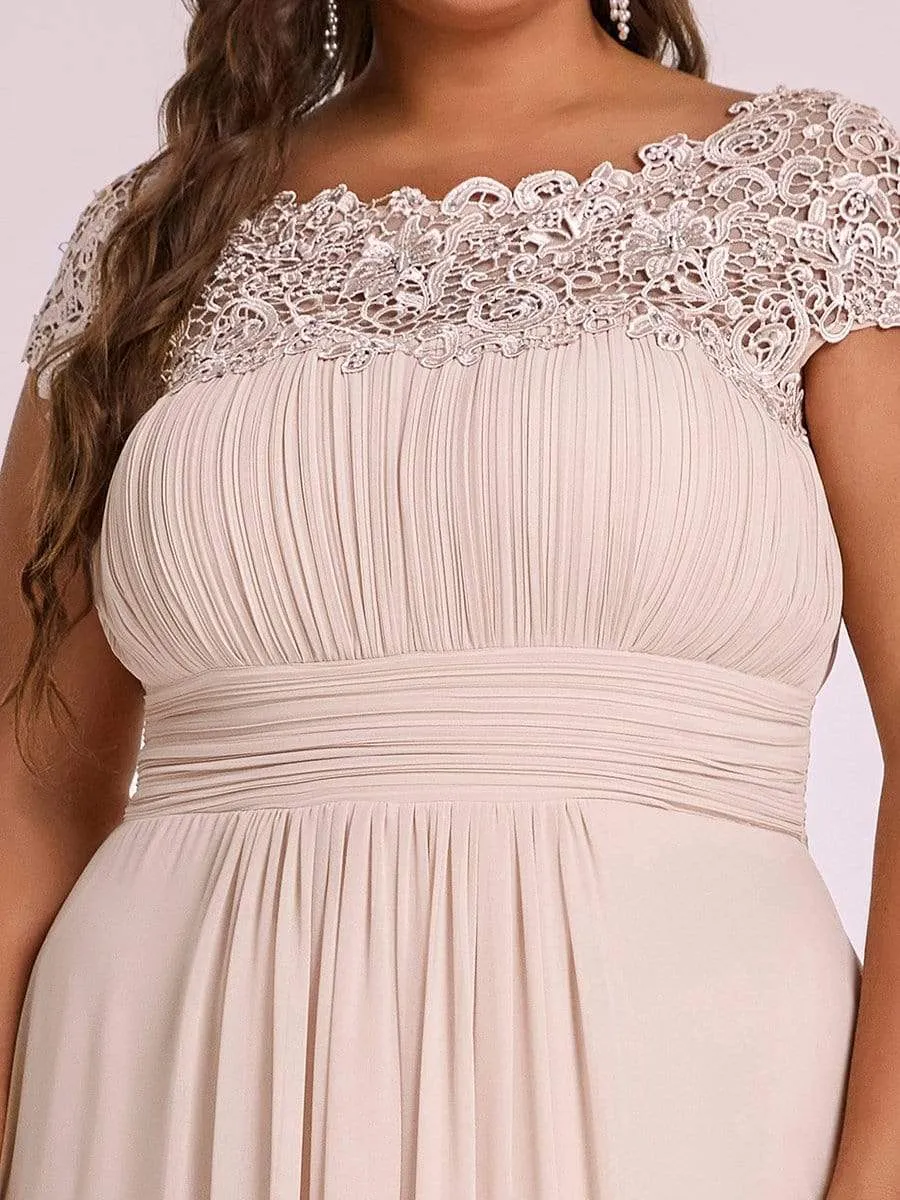 Plus Size Elegant Maxi Long Lace Cap Sleeve Bridesmaid Dress