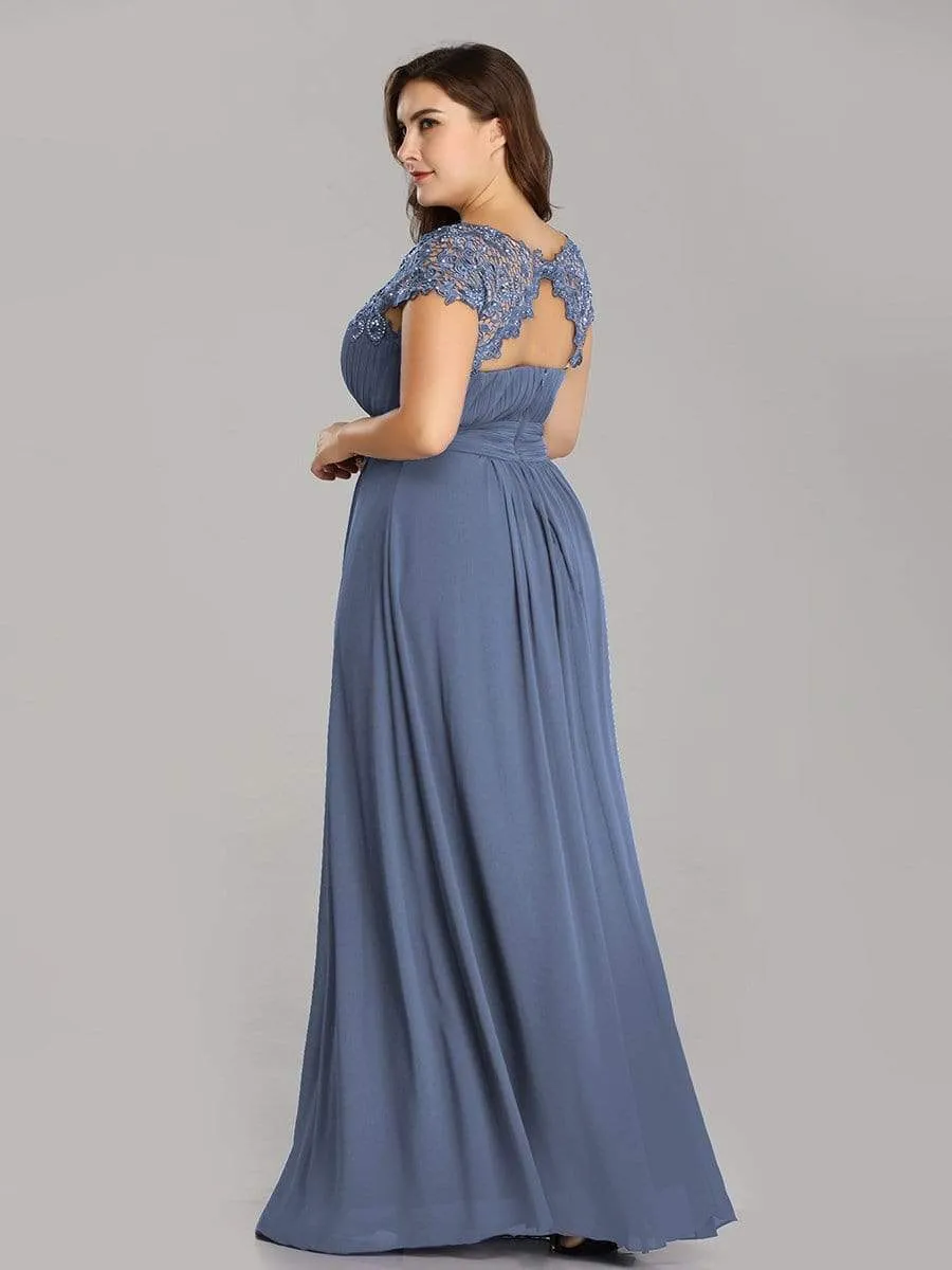 Plus Size Elegant Maxi Long Lace Cap Sleeve Bridesmaid Dress