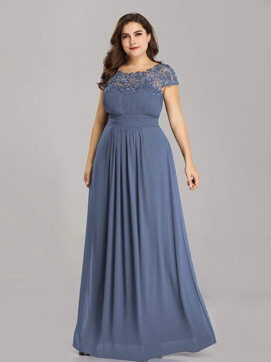 Plus Size Elegant Maxi Long Lace Cap Sleeve Bridesmaid Dress