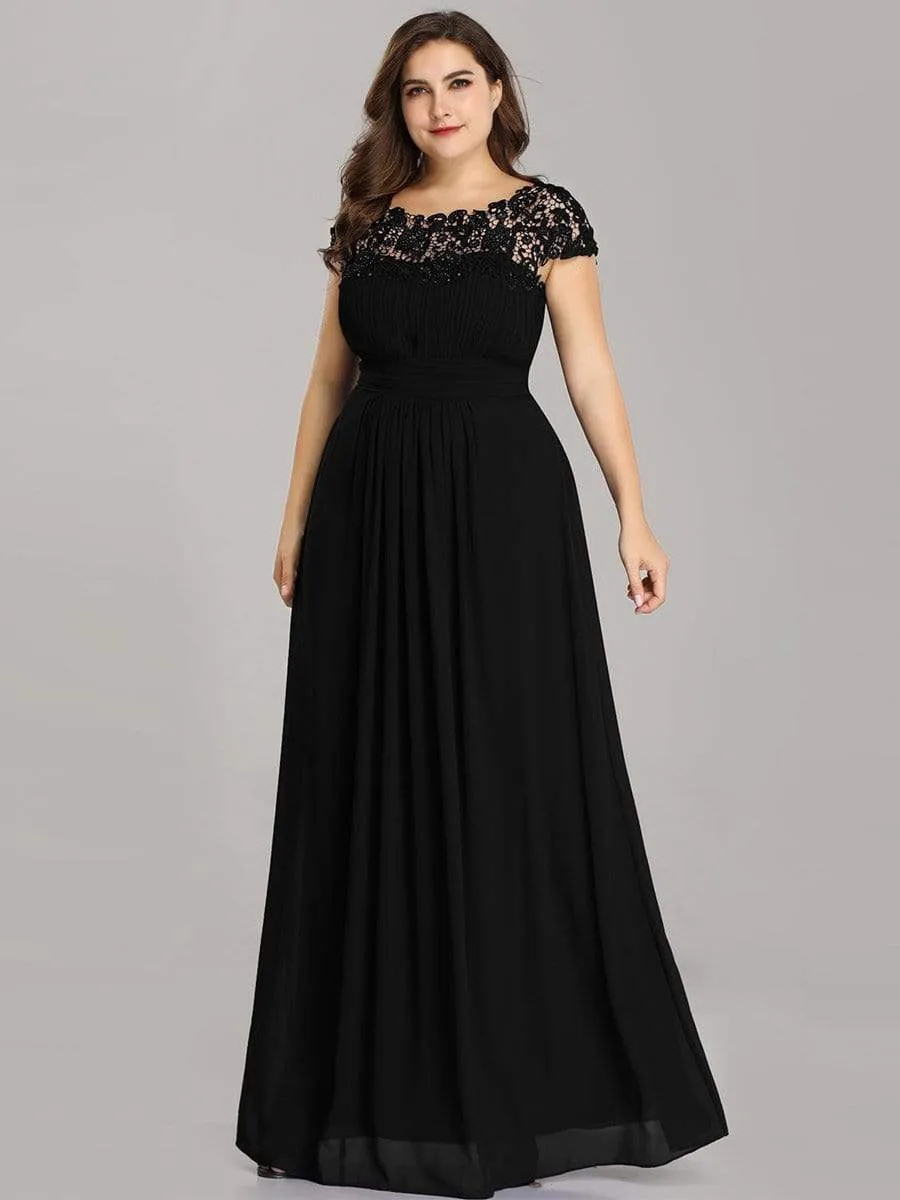 Plus Size Elegant Maxi Long Lace Cap Sleeve Bridesmaid Dress