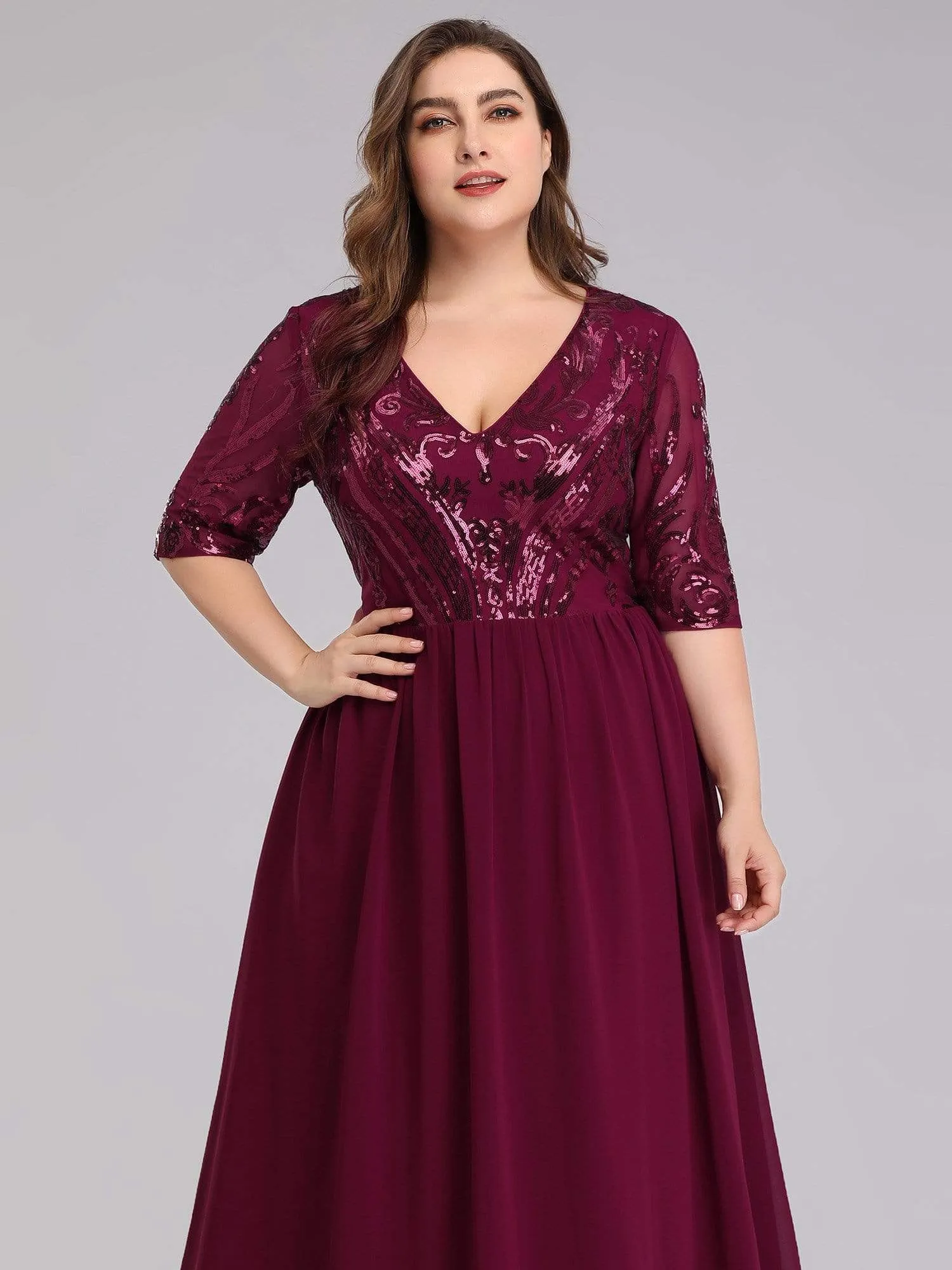 Plus Size Half Sleeve Evening Dress For Weddings