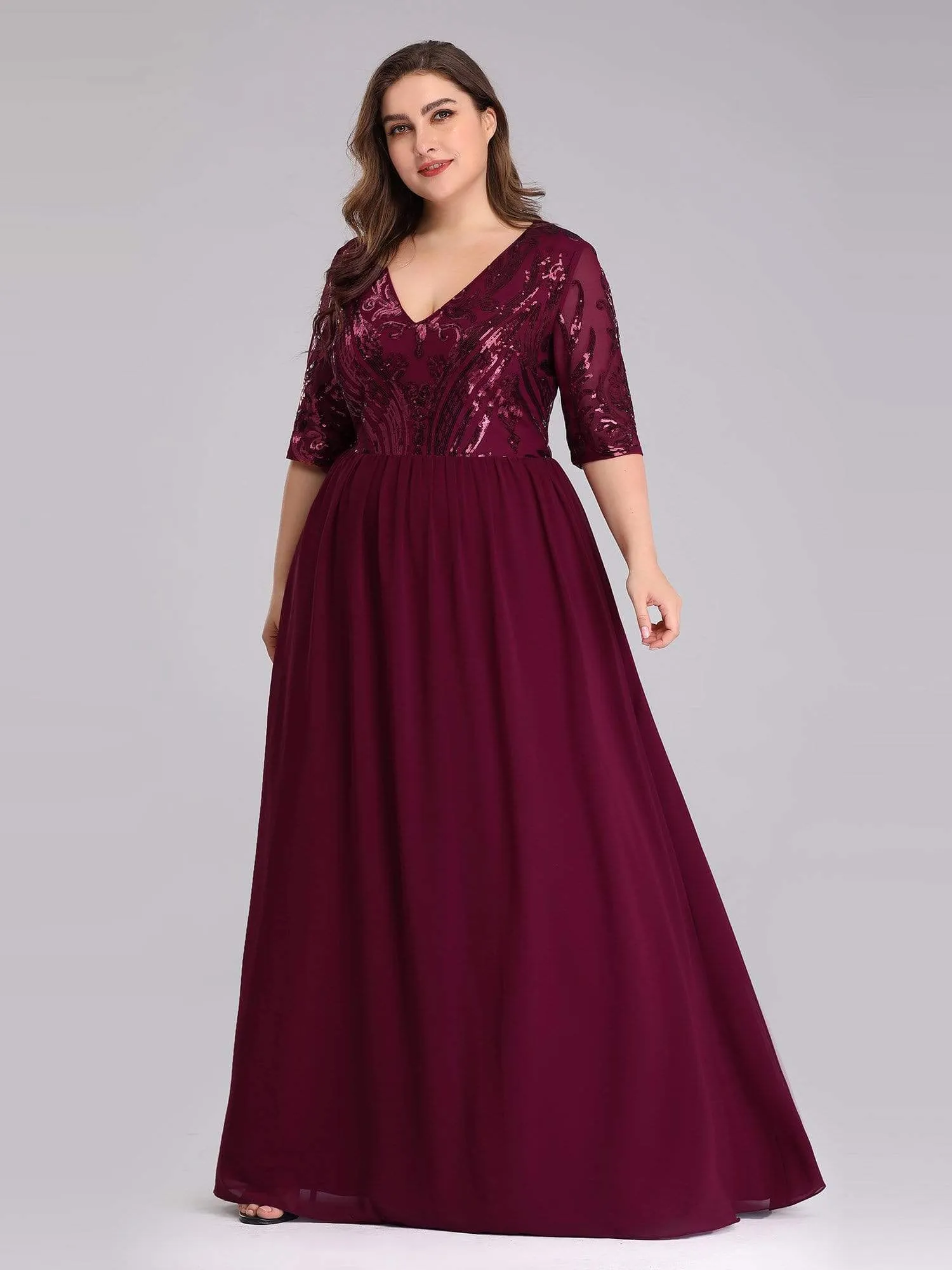 Plus Size Half Sleeve Evening Dress For Weddings