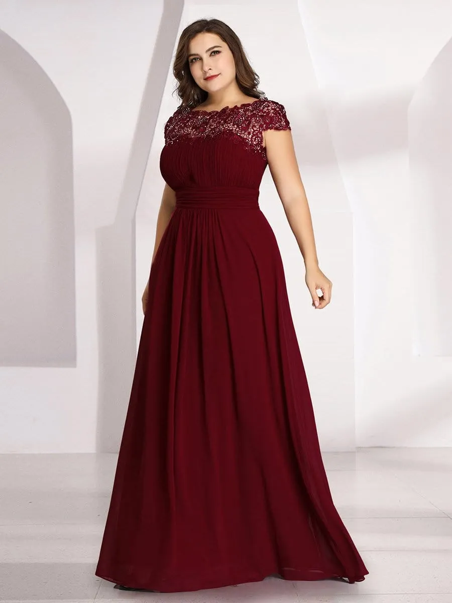 Plus Size Maxi Long Lace Cap Sleeve Evening Dress