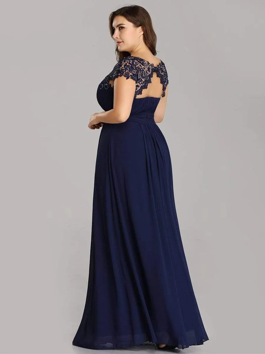 Plus Size Maxi Long Lace Cap Sleeve Evening Dress