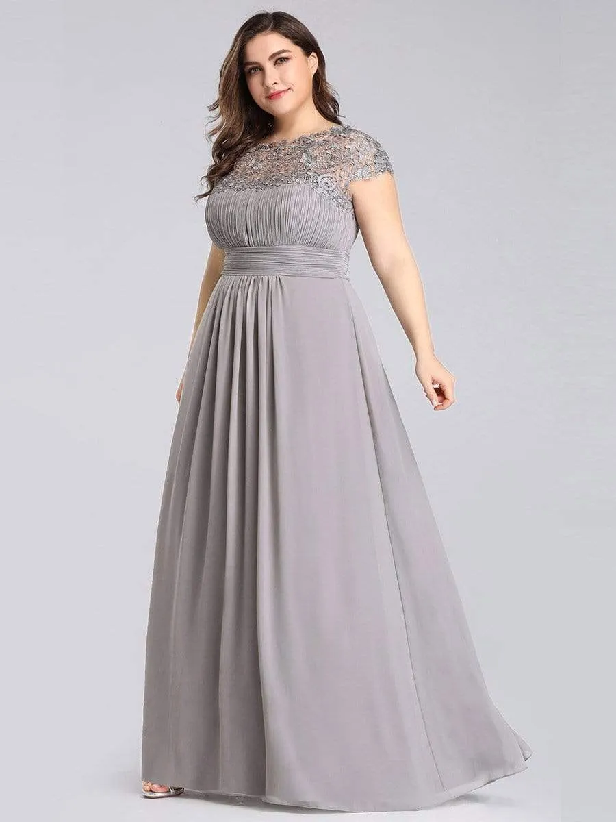 Plus Size Maxi Long Lace Cap Sleeve Evening Dress