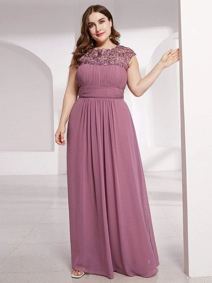 Plus Size Maxi Long Lace Cap Sleeve Evening Dress