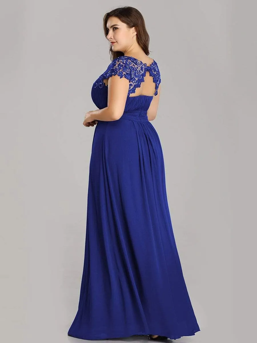 Plus Size Maxi Long Lace Cap Sleeve Evening Dress