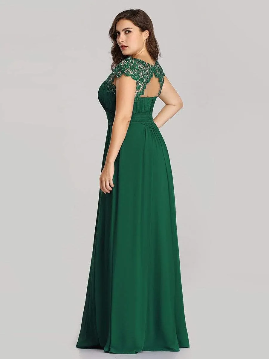 Plus Size Maxi Long Lace Cap Sleeve Evening Dress