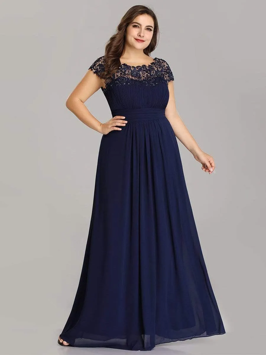 Plus Size Maxi Long Lace Cap Sleeve Evening Dress