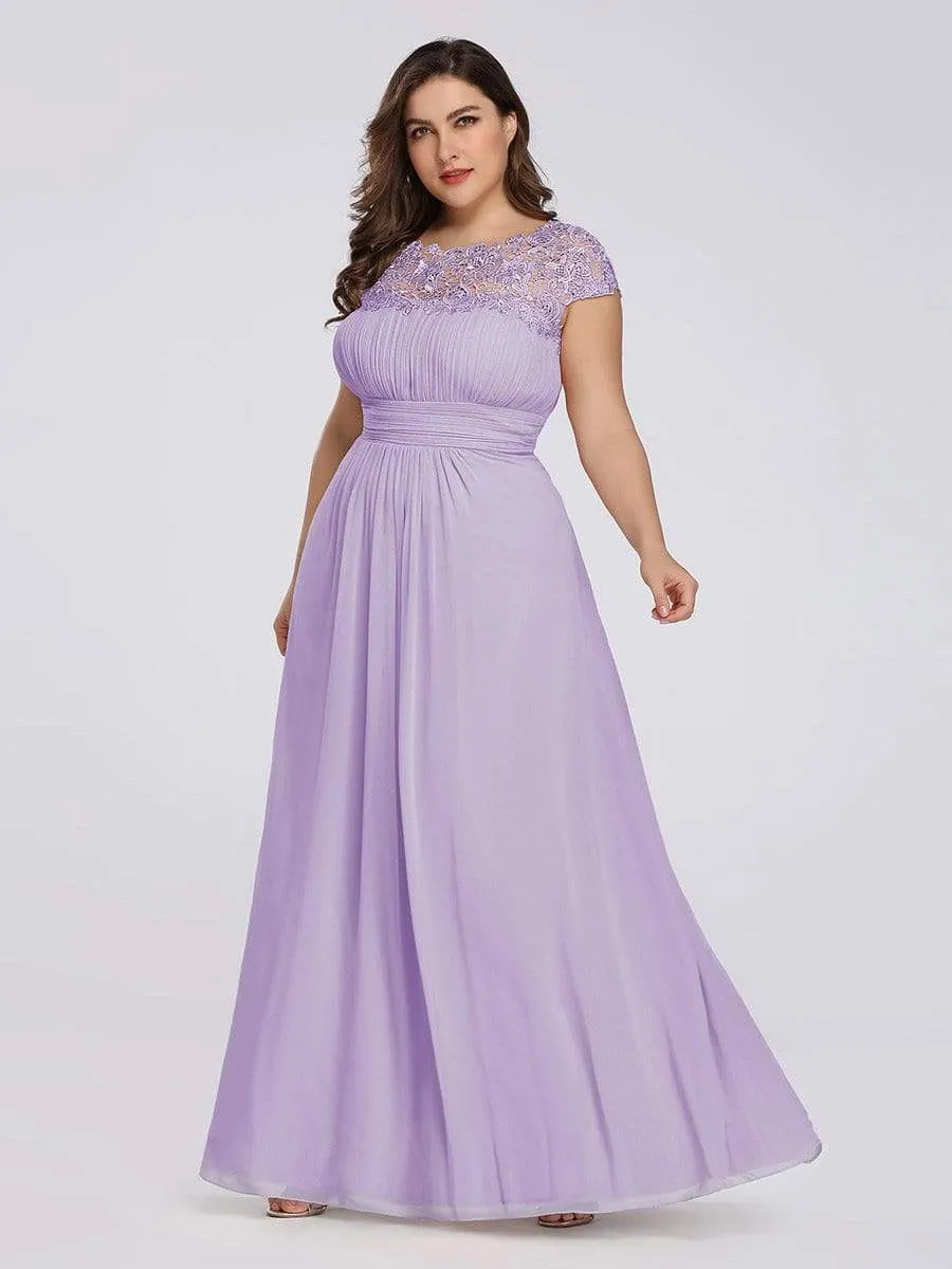 Plus Size Maxi Long Lace Cap Sleeve Evening Dress