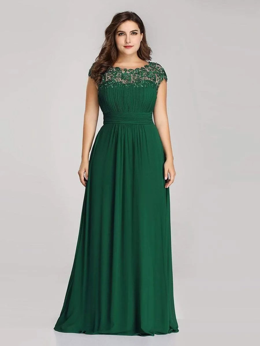 Plus Size Maxi Long Lace Cap Sleeve Evening Dress