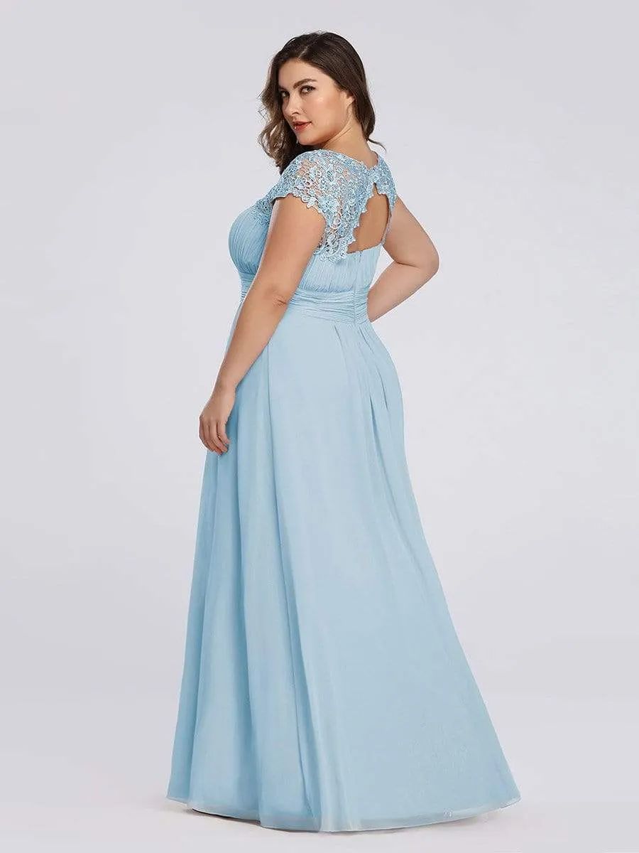 Plus Size Maxi Long Lace Cap Sleeve Evening Dress