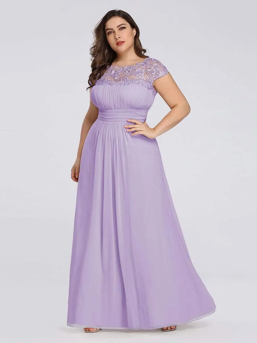 Plus Size Maxi Long Lace Cap Sleeve Evening Dress