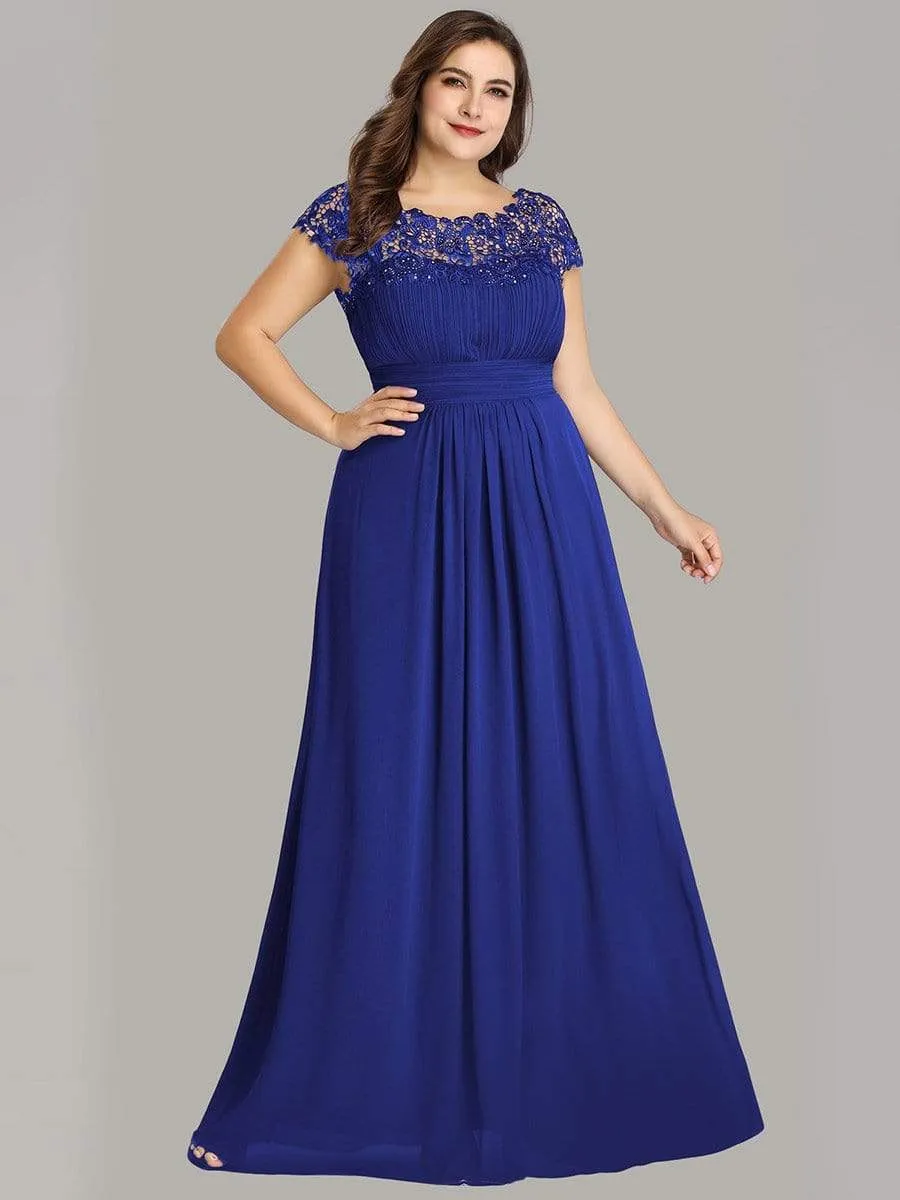 Plus Size Maxi Long Lace Cap Sleeve Evening Dress