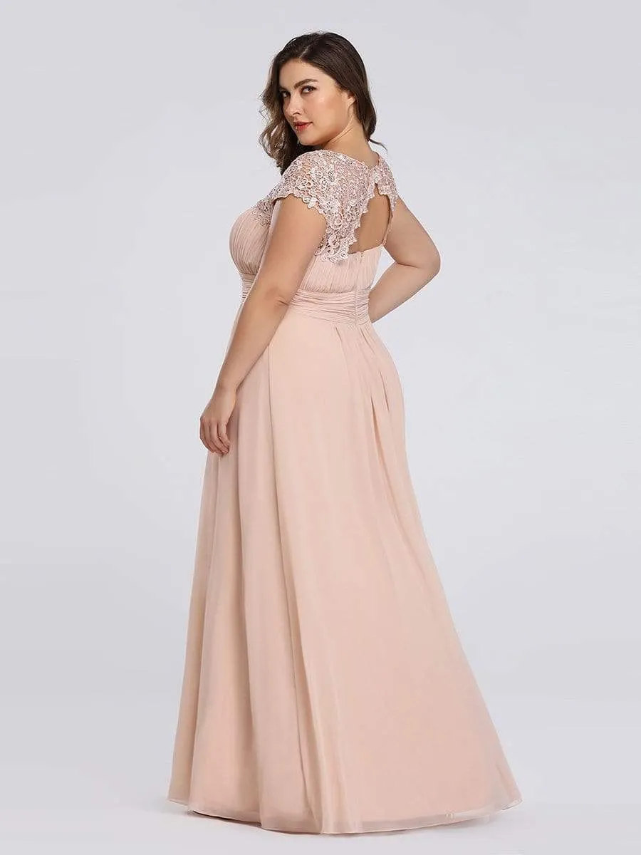 Plus Size Maxi Long Lace Cap Sleeve Evening Dress