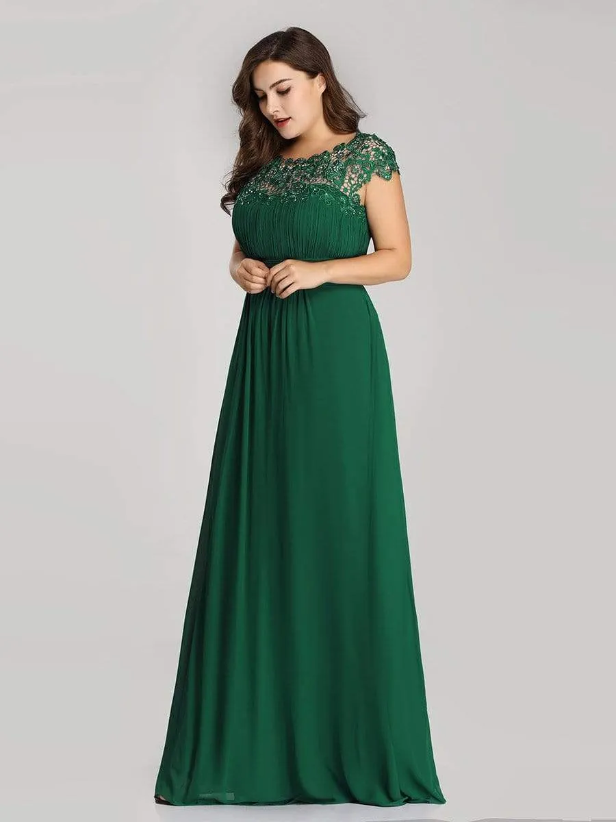 Plus Size Maxi Long Lace Cap Sleeve Evening Dress