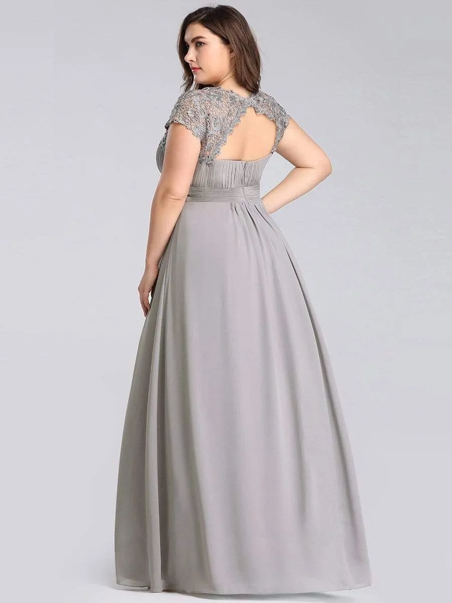 Plus Size Maxi Long Lace Cap Sleeve Evening Dress